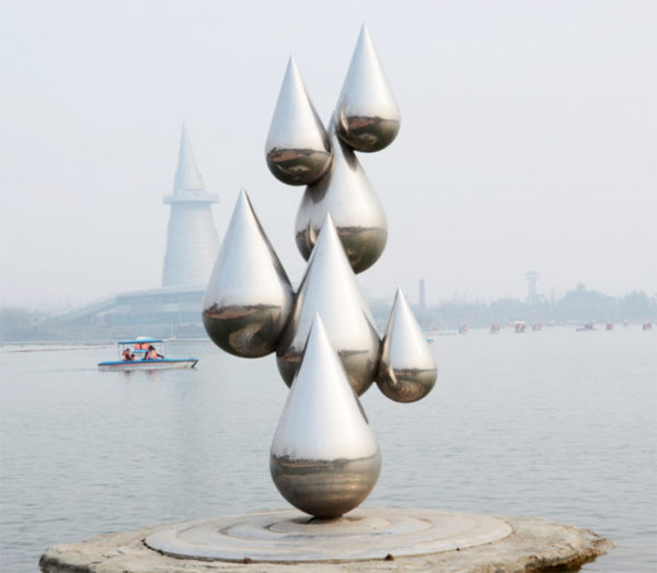 Modern Abstract Metal Yard Art Waterdrop Sculpture