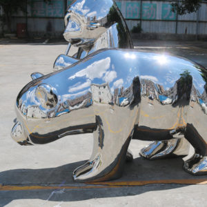Stainless steel panda sculpture