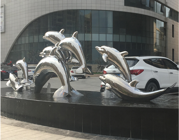 Metal Animal Stainless Steel Dolphin Fountain Sculpture