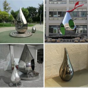 Outdoor landscape metal sculpture mirror polishing water drop stainless steel sculpture