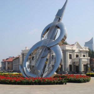 Modern large stainless steel violin sculpture