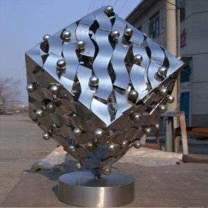 Plaza Abstract Art Magic Cube Polished Steel Sculpture