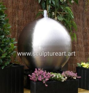 Stainless Steel Sphere Water Fountain LED Lights