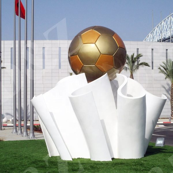 Stainless Steel Urban Art Football Sculpture For School Decoration
