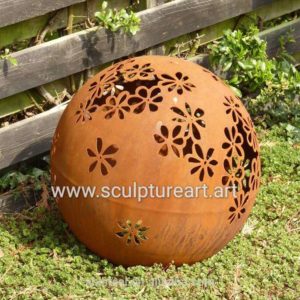 garden decoration rust metal sphere sculpture