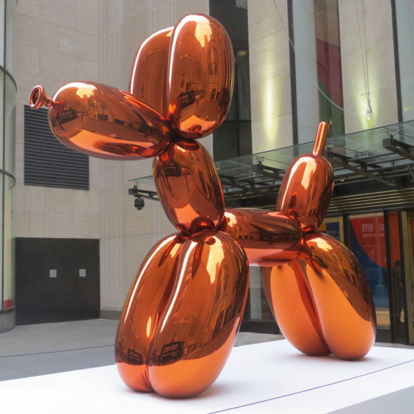 modern jeff Koons metal Polish orange stainless steel sculpture of a balloon animal dog