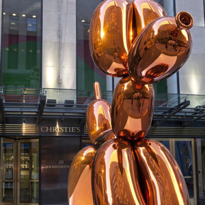 modern jeff Koons metal Polish orange stainless steel sculpture of a balloon animal dog