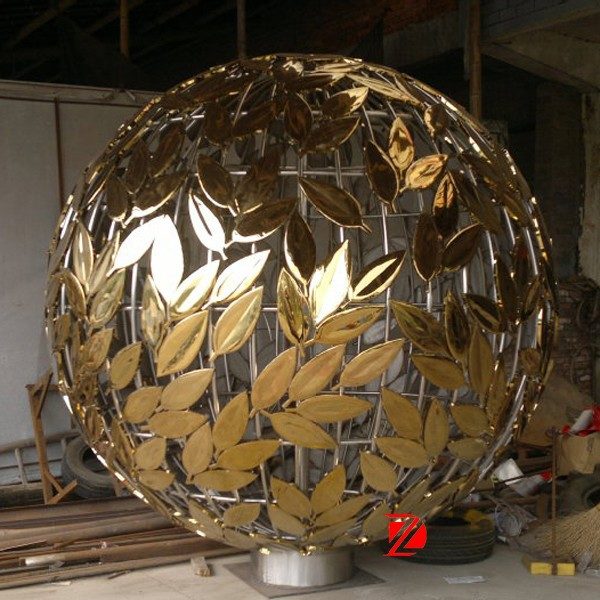 Leaf Art Golden Stainless Steel Hollow Sphere