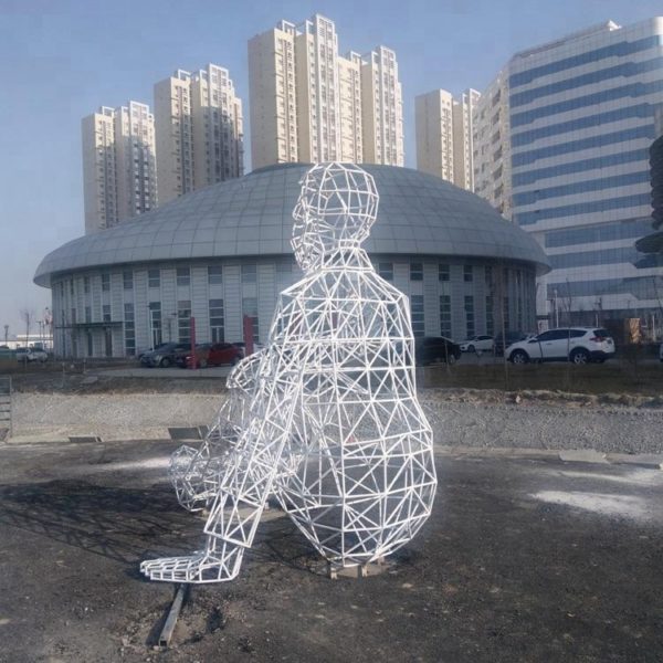 Park humanoid stainless steel tube sculpture