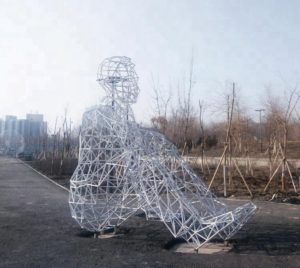 Park humanoid stainless steel tube sculpture