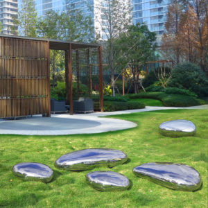 garden landscaping outdoor metal stainless steel stone sculpture