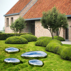 garden landscaping outdoor metal stainless steel stone sculpture